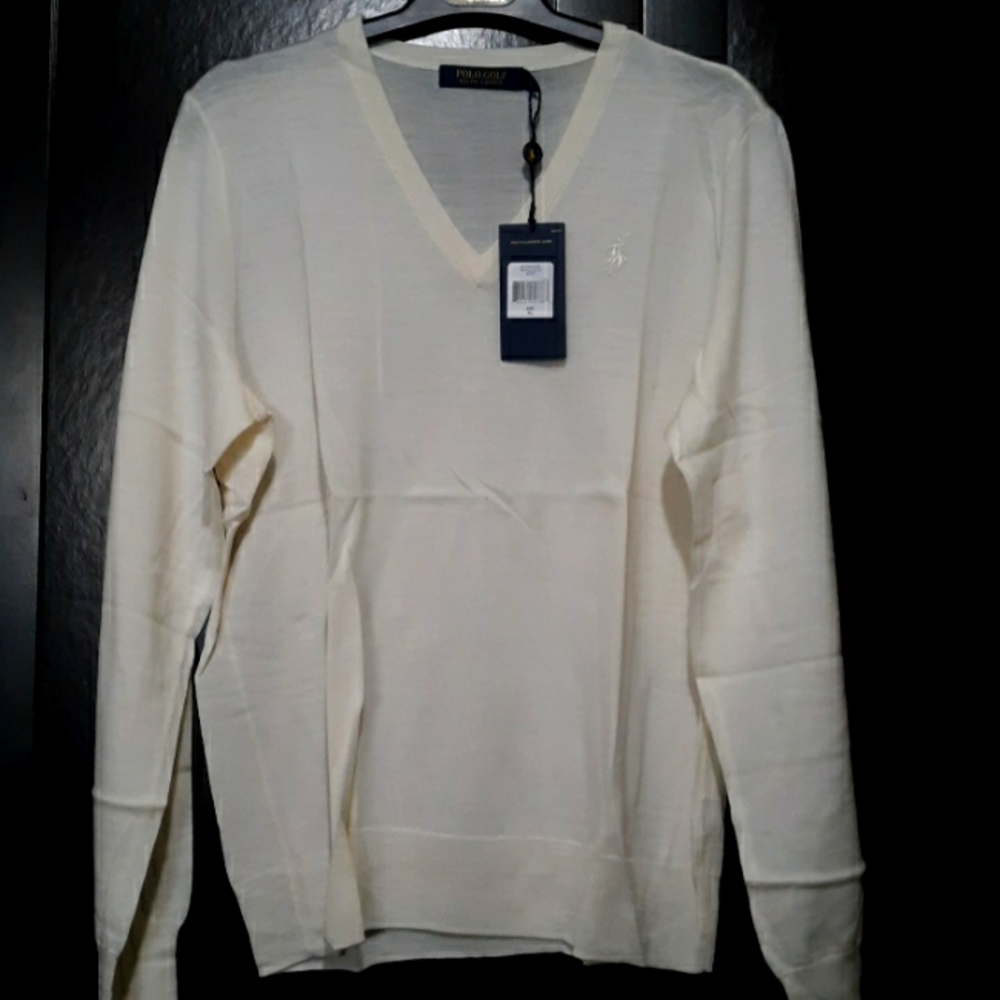 Ralph Lauren 100% Merino wool v neck golf sweater, NEVER WORN***